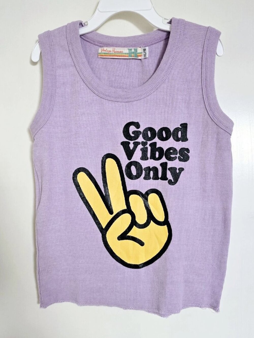 Vintage Havana Good Vibes ONLY Graphic Tank Girls' XL/16 Purple